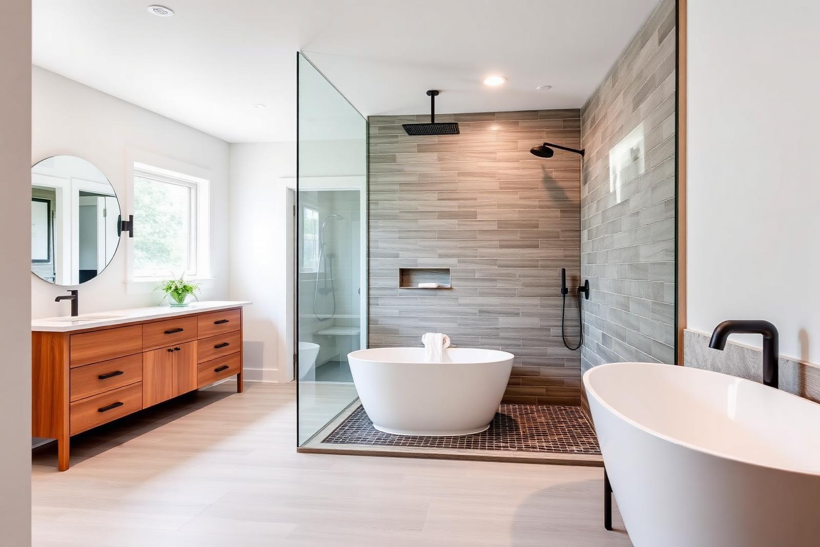 Remodeled bathroom with tile shower